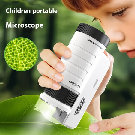 Microscópio portátil de brinquedo com luz LED - ampliação de 60X-200X perfeito